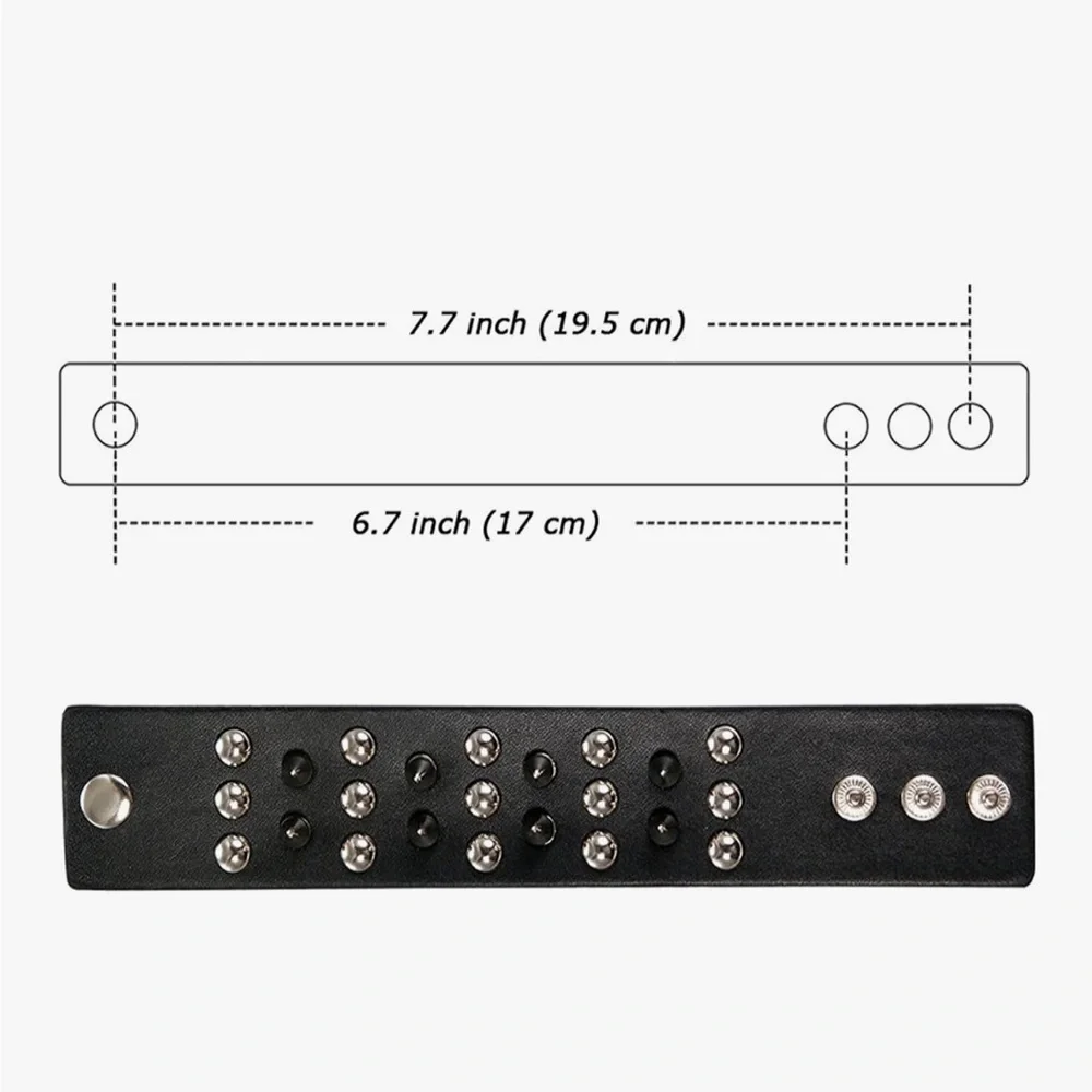 3PCS Spike Studded Bracelet: Rock Biker Wide Set Adjustable Spiked Leather Cuff